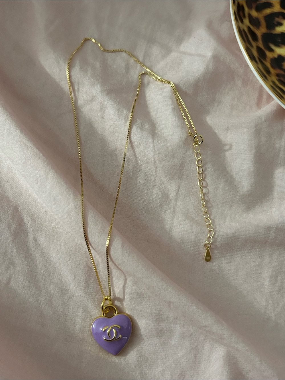 S925 Purple Heart Pendant Necklace - Gold Chain